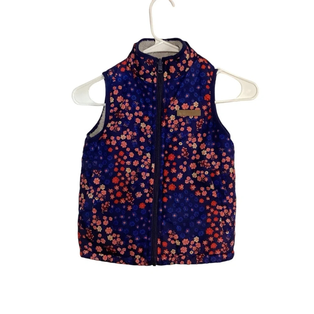 Buffalo David Bitton children SZ XS puff vest floral fuzzy inside cozy warm